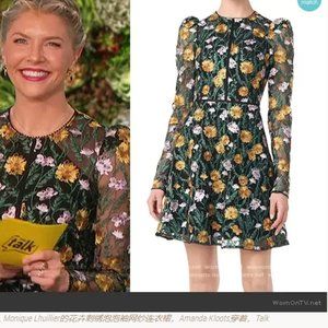 NWT ML Monique Lhuillier Long Sleeve Floral Embroidered Dress 6.